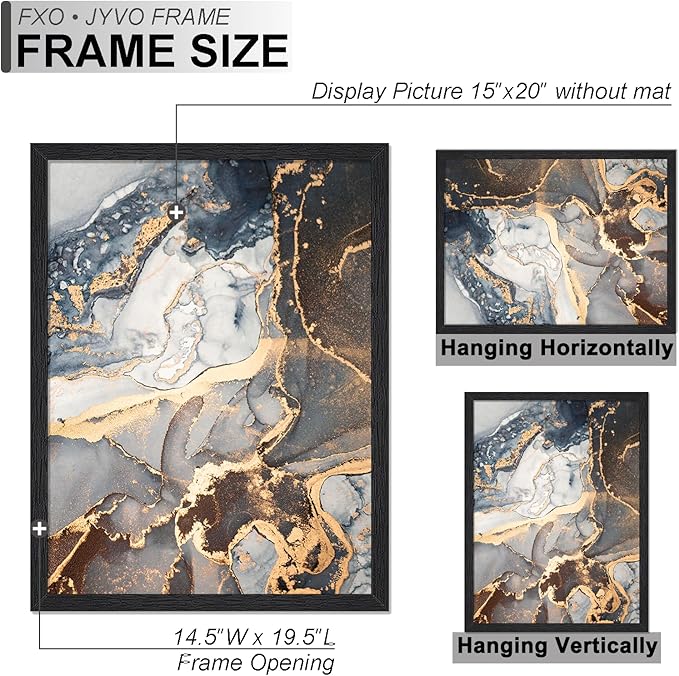 Engineered Wood 15x20 Picture Frame Set of 6, Black Frame for 15 x 20 Inch Picture Poster Photo, Light Weight 15 by 20 Frame with Wood-grain for Wall - 6 Pack/Black/15 x20