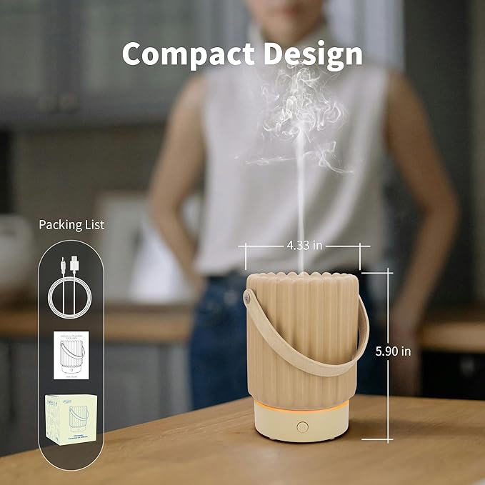 Essential Oil Diffuser - Multifunction Aromatherapy Diffuser 7 LED Color Changing Light 100ML Ceramic Diffuser Easy to Clean Suitable for Home,Office(Beige)
