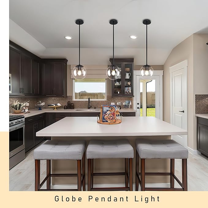 6 Inch Globe Pendant Light Black Mid Century Pendant Light Clear Glass Pendant Lights Kitchen Island Mid Century Adjustable Hanging Farmhouse Pendant Lights Fixtures for Kitchen Island