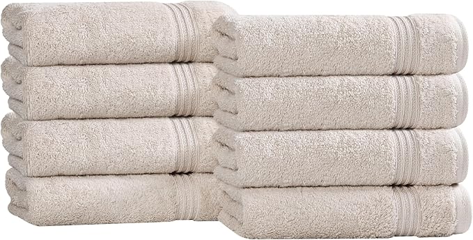 Superior Egyptian Cotton Hand Towel Set, Small Towels for Home Bathroom, Master, Guest Bath, Decor Essentials, Quick Dry, Absorbent, Kitchen, Spa, Hotel, Resort, Adult, Kids, Set of 8, Stone