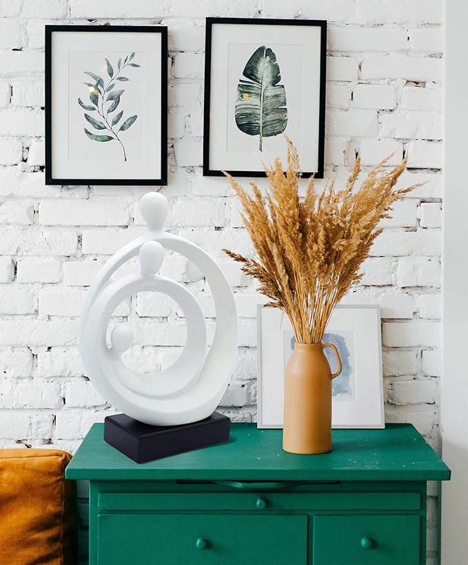 Stylish Sculpture Family Happiness – Timeless holy Family Sculpture Home Decor 14in – Abstract Decorative Statue for Living Room in White & Black - Modern Ceramic Figure Well Suited as Gift