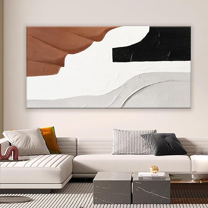 White Wall Art Large Abstract Wall Art Geometric Brown Color Block Canvas Art Wall Decor Painting Artwork Canvas Simple Picture Artwork Decorations For Living Room Bedroom Office Home Decor 29" X 58"