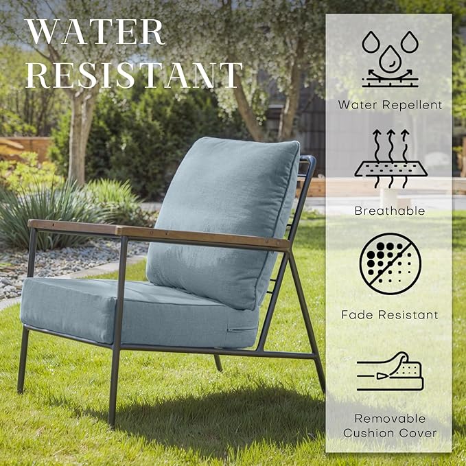 Patio Cushions for Outdoor Furniture - 24×24 Inches High Back and Deep Seating Outdoor Cushion for Patio Chairs Sofa Couch Loveseat Water Resistant(Sky Blue/2 Set/No Button)