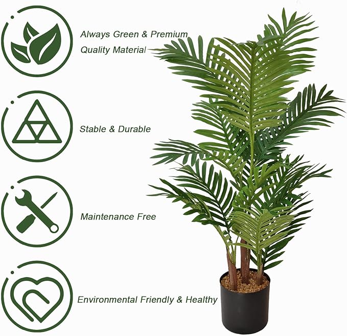 Artificial Aproximately 36" Areca Palm Tree, Faux Palm Tree Pot, Artificial Palm Trees for Home, Office, Living Room, Kitchen, Bedroom, Balcony Decor, Indoor Outdoor Perfect Housewarming Gift.