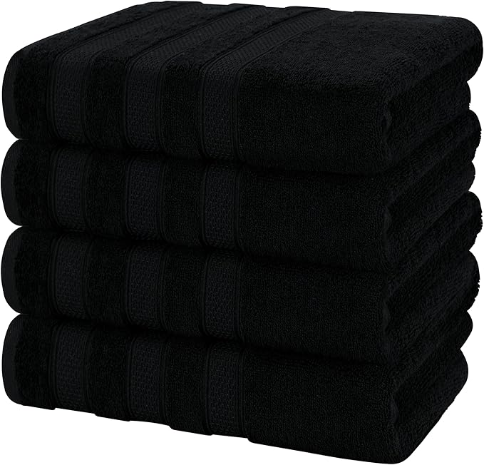 American Soft Linen Salem 100% Cotton Turkish 4 Piece Bath Towels for Bathroom, 600 GSM Soft Absorbent Quick Dry Bath Towel Set, Black