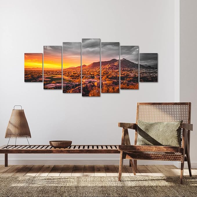 sechars XLARGE 7 Piece Arizona Desert Landscape Picture Canvas Print Monument Valley at Gold Sunset Posters Painting Prints Framed Artwork for Living Room Bedroom Decor 70"x32"