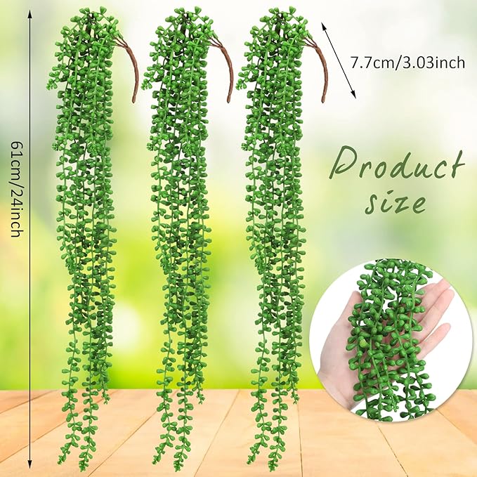 8 Pcs Artificial Succulents Bulk Hanging Plants 24 Inches Large Fake String of Pearls Faux Plants Wall Greenery Decor for Garden Indoor Outdoor Decoration (Fresh Style)