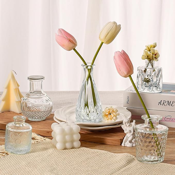 Arme 20 Pcs Bud Vase Set, Mini Vases for Flowers, Small Vintage Glass Vase for Centerpieces, Cute Clear Bud Vases for Home Flower Wedding Decorations