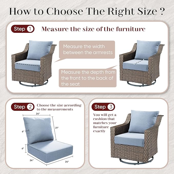 Outdoor Seat Cushion Set-24 x 24 x 6 Inch Outdoor Chair Cushions with Water Resistant & Removable Cover Outdoor Cushions for Patio Furniture Chair Sofa Couch-Sky Blue
