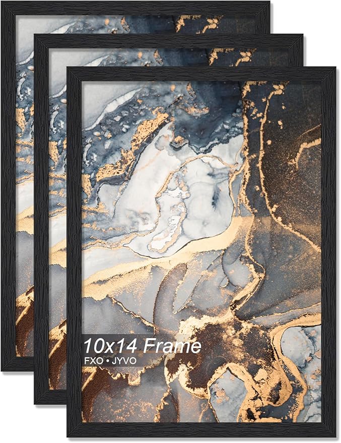 Engineered Wood 10x14 Picture Frame Set of 3, Black Frame for 10 x 14 Inch Picture Poster Photo, Light Weight 10 by 14 Frame with Wood-grain for Wall - 3 Pack/Black/10 x14