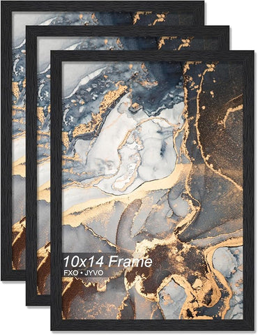 Engineered Wood 10x14 Picture Frame Set of 3, Black Frame for 10 x 14 Inch Picture Poster Photo, Light Weight 10 by 14 Frame with Wood-grain for Wall - 3 Pack/Black/10 x14