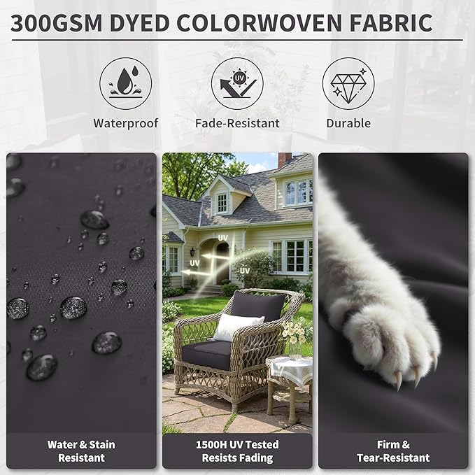 Premium Outdoor Seat Cushion Chair Cushions for Patio Furniture 19 L X 19 W X 4 H Waterproof & Fade Resistant Deep Seat and Backrest Cushion Set with Removable Covers for Chair, Sofa