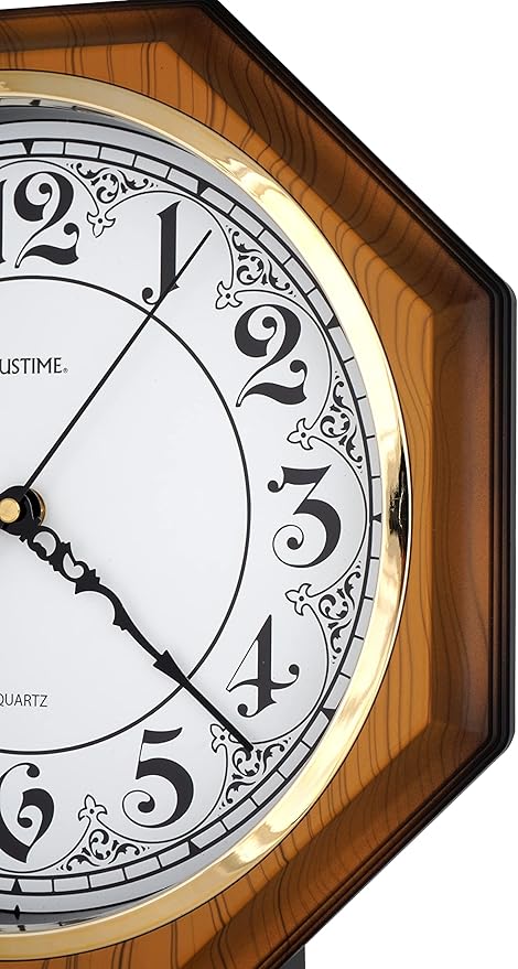 JUSTIME Traditional Schoolhouse Classic Vintage Arabic Regulator Wall Clock, Chiming Wall Clocks with Pendulum & Westminster Chime Hourly, Schoolhouse Wall Decor Battery Operated (Light Wood Grain)