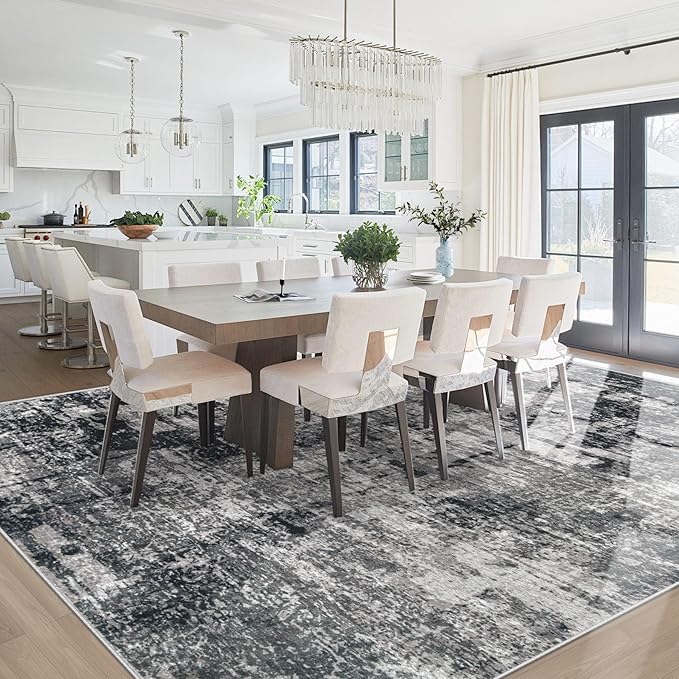 9x12 Area Rugs for Living Room: Washable Modern Abstract Rug Large Soft Non Slip Living Room Rug Indoor Low Pile Carpet for Bedroom Dining Room Home - Black Grey Brown