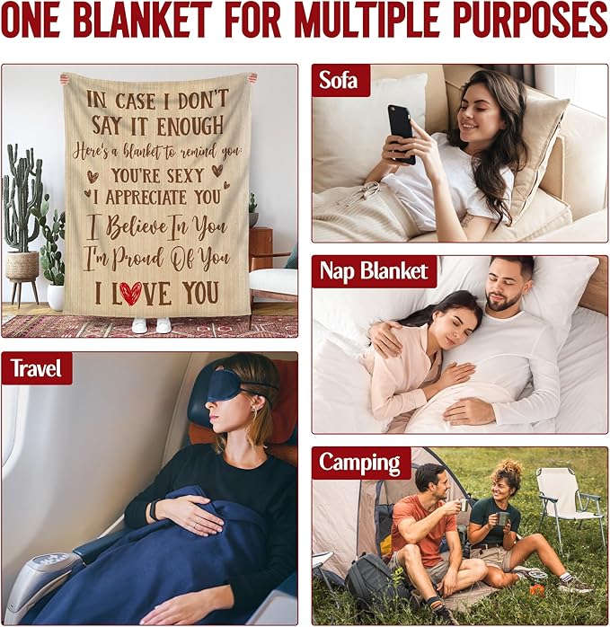 Couple Gifts for Girlfriend Boyfriend - Soft Fleece Throw Blankets 50x60 in - Wedding Anniversary Birthday Gifts for Him Her Husband Wife Women Men, I Love You Blanket