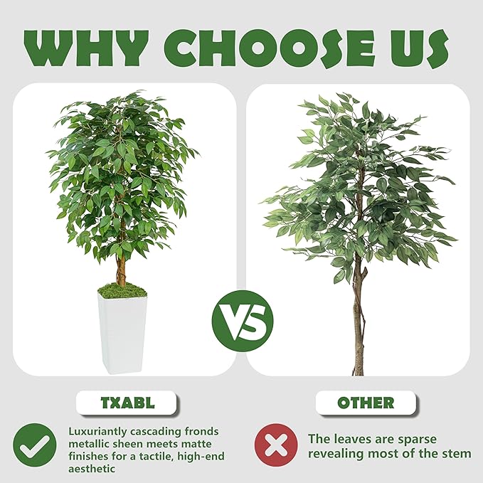 Artificial Ficus Tree 5FT Faux Floor Tree with Planter UV Resistant Potted Fake Silk Plant, Real Wood Trunk-Indoor Outdoor Lifelike Fake Ficus Tree for Home, Living Room Bedroom Topiary Tree