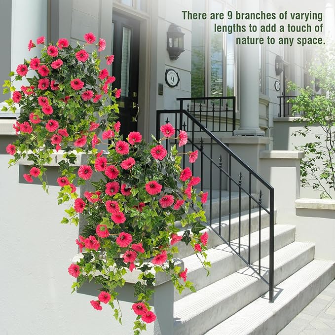 Artificial petunia plant Faux greenery Outdoor decoration hanging basket trumpet flower Garden Indoor balcony Decoration, Red