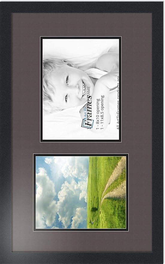 ArtToFrames Collage Photo Frame Double Mat with 1 - 8.5x11^ 8x10 Openings and Satin Black Frame