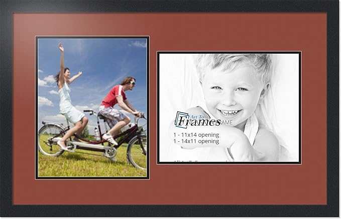 ArtToFrames Collage Photo Frame Double Mat with 2 - 11x14 Openings and Satin Black Frame
