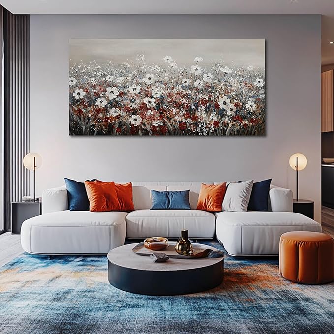 NBAODAN Wildflowers Wall Decor Bedroom White Floral Artwork Landscape Wall Pictures for Home 29"x 58" Large Canvas Wall Art for Living Room Ready to Hang