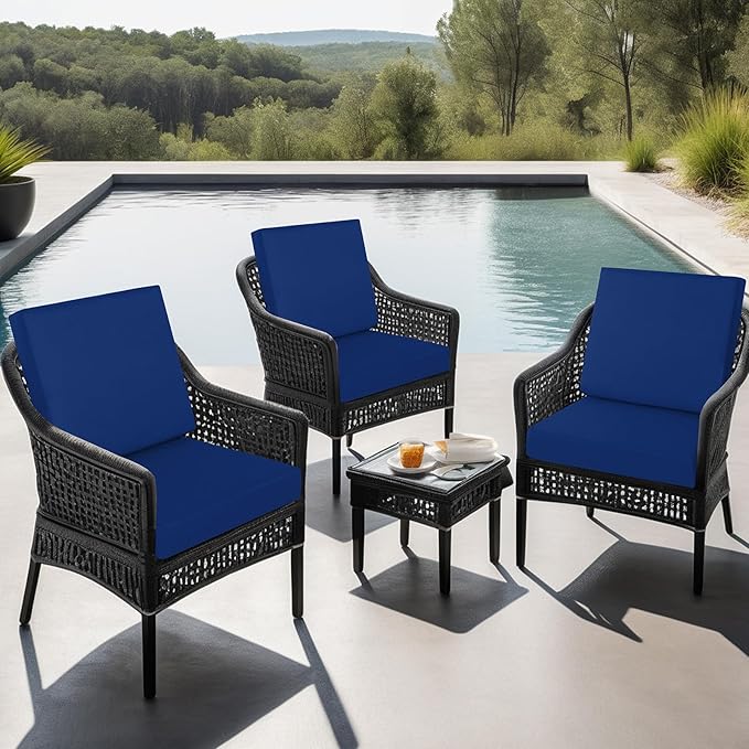 idee-home Outdoor Cushions for Patio Furniture, Outdoor Seat Cushion, Waterproof Couch Hampton Bay Deep Seat Replacement Chair Cushions for Garden Lawn Backyard Deck, 24 x 24 Navy Bue