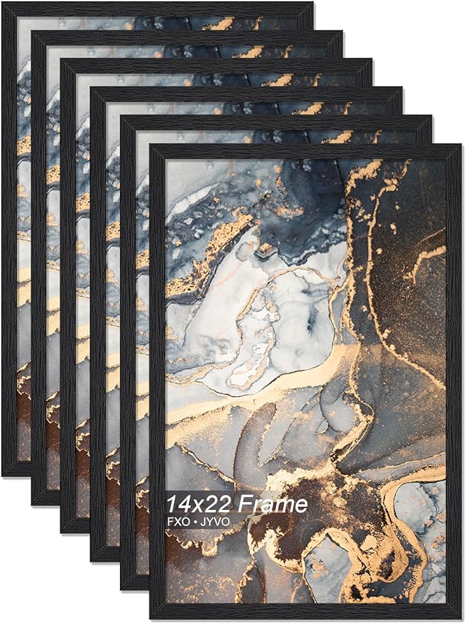 Engineered Wood 14x22 Picture Frame Set of 6, Black Frame for 14 x 22 Inch Picture Poster Photo, Light Weight 14 by 22 Frame with Wood-grain for Wall - 6 Pack/Black/14 x22