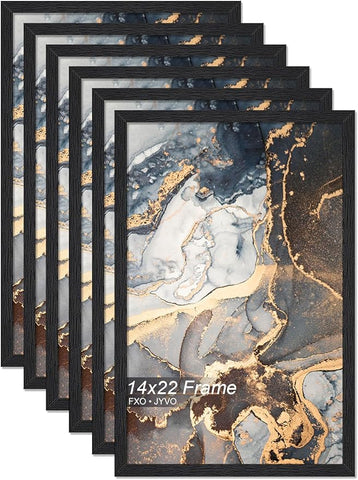 Engineered Wood 14x22 Picture Frame Set of 6, Black Frame for 14 x 22 Inch Picture Poster Photo, Light Weight 14 by 22 Frame with Wood-grain for Wall - 6 Pack/Black/14 x22