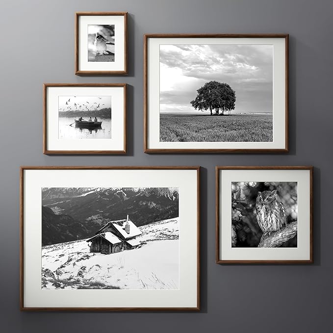 11x14 Picture Frame with 8x10 Mat, USA-Sourced Natural Walnut Wood Photo Collage Frame with HD Tempered Glass, Double Mortise and Tenon Strips, Wall Display Horizontally and Vertically, 3 Pack