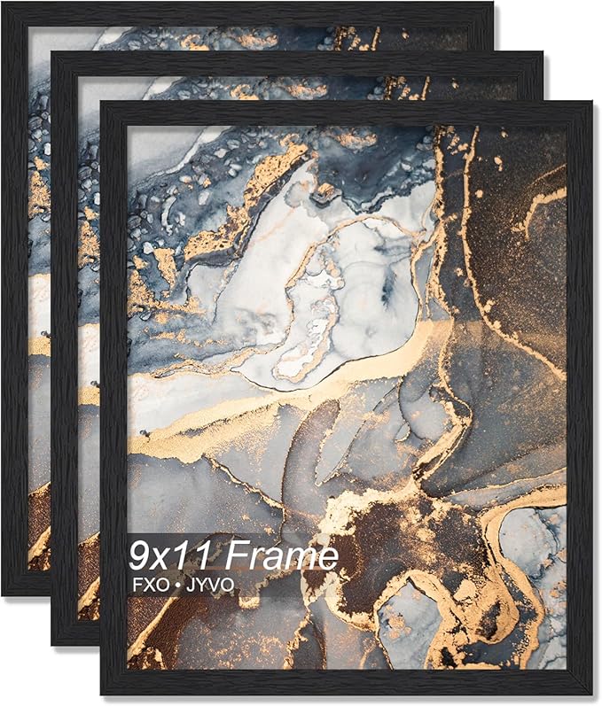 Engineered Wood 9x11 Picture Frame Set of 3, Black Frame for 9 x 11 Inch Picture Poster Photo, Light Weight 9 by 11 Frame with Wood-grain for Wall - 3 Pack/Black/9"x11"