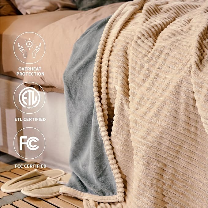 Heated Blanket Full Size 72"x84",ETL Certification- 6 Heating Levels Electric Blanket&1-10 Hour Auto Off,Heating Blanket with Dual Controller(Beige)