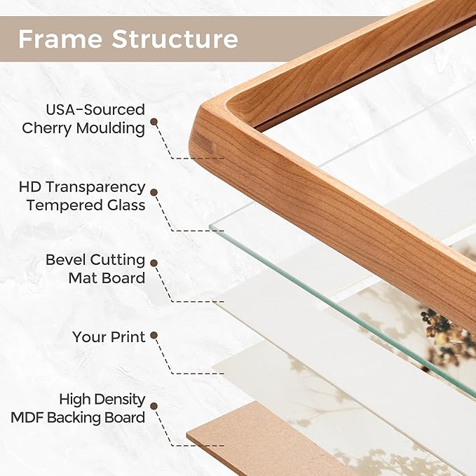 11x14 Picture Frame Set of 2, USA-Sourced Cherry Wood Photo Frame with Tempered Glass, Handcrafted Rounded Corner 11 x 14 Wooden Frame Matted to 8x10 Photos, Wall or Tabletop Display