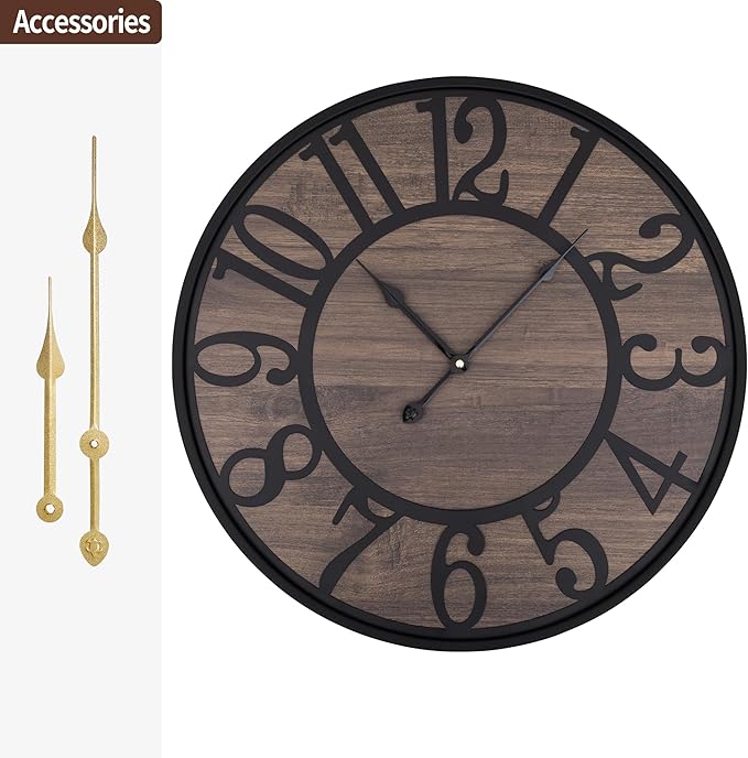 LEIKE Extra Large Wall Clock,Silent Little Ticking,Battery Operated Round Modern Wood Wall Clocks for Living Room, Bedroom,Farmhouse,Office Vintage Big Home Decor-32 Inch/80CM-Black-Arabic Number