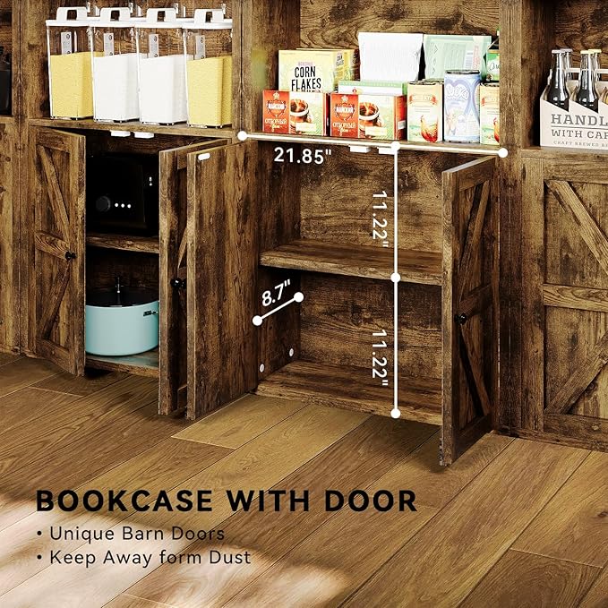 Tall Bookshelf, 6 Tier Floor Standing Bookcase with Two Hinged Doors, Storage Organizer Display Shelves, Modern Corner Bookshelf Storage Cabinet for Living Room, Office, Brown