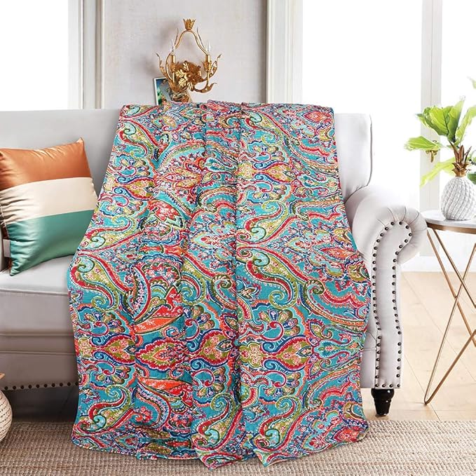 NEWLAKE Quilted Throw Blanket for Bed Couch Sofa, European Gorgeous Floral, 60X78 Inch