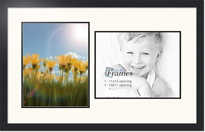 ArtToFrames Collage Photo Frame Double Mat with 2 - 11x14 Openings and Satin Black Frame