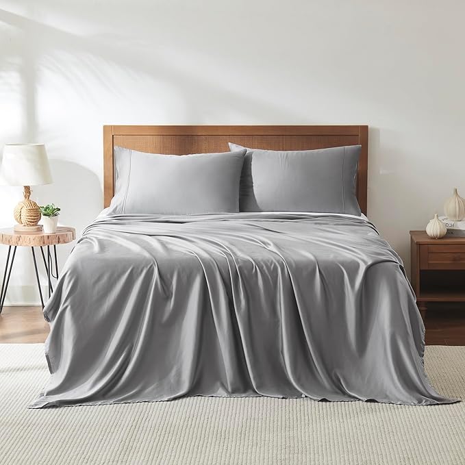 Modern Threads 100% Tencel Lyocell 4-Piece Sheet Set, 400 Thread Count Luxury Bedding, Platinum Gray, Queen