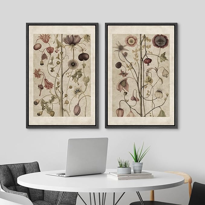 MUDECOR Framed Canvas Print Wall Art Wildflower Floral Botanical Nature Illustration Modern Art Decorative Multicolor Geometric Minimal for Bedroom - 16"x24"x2 Black