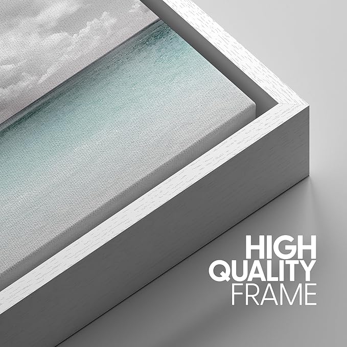SIGNWIN 3 Piece Framed Canvas Wall Art Clouds Above The Blue Ocean Nature Wilderness Illustrations Abstract Traditional Relax/Calm Home Artwork Decoration for Living Room,Bedroom - 16"x24"x3 White