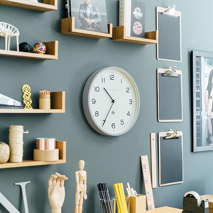 NEWGATE® Number Three Echo Wall Clock | Modern Round Clock | 14.5 inch | Posh Grey | Easy to Read Numbers | Ideal for Kitchen, Living Room or Office