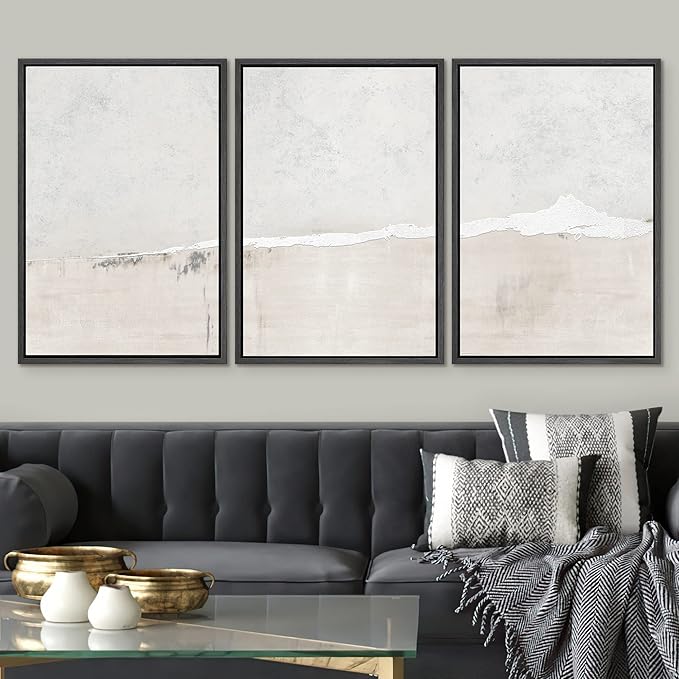 SIGNWIN Framed Canvas Print Wall Art Set Industrial Grunge White Gray Landscape Shapes Abstract Illustrations Modern Art Decorative Nordic Zen for Living Room, Bedroom, Office - 16"x24"x3 Black