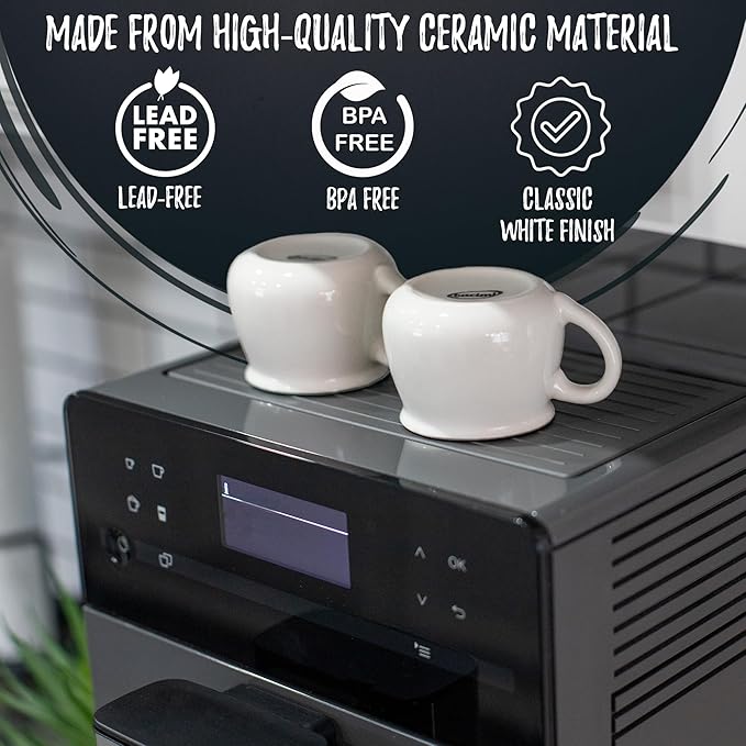 Bacimi® Mini Ceramic Espresso Coffee Mugs (Set of 6 / 3oz 90ML) - Small Drinking Cups - Dishwasher & Microwave Safe - Diner Style Modern Mugs for Coffee, Tea, Cocoa, Milk & Latte - White