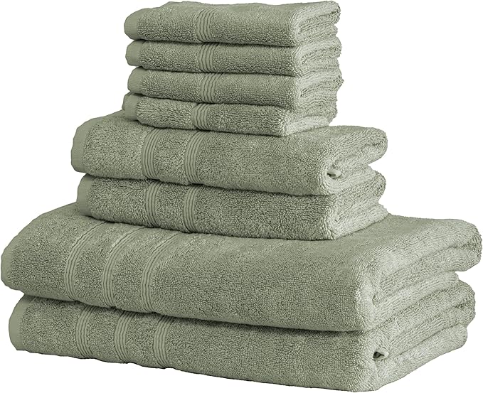 Mosobam Luxury Turkish 8pc Towel Set 30X58 16X30 13X13 Seagrass Green 700 GSM Bamboo Viscose & Aegean Turkish Combed Cotton