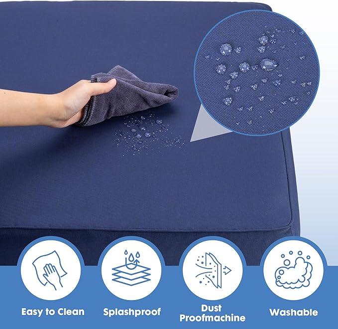 Outdoor Deep Seating Cushion Set, 24" x 24", Waterproof & Fade Resistant Patio Furniture Cushions with Handle, Deep Seat and Back Cushion for Chair and Sofa (3, Blue)