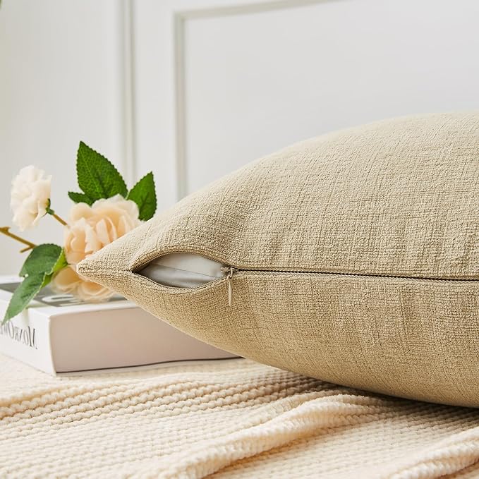 GAWAMAY Decorative Square 16x16 Inch Throw Pillow Covers Set of 2, Super Soft Chenille Pillows Farmhouse Fall Pillowcase for Living Room Bedroom Sofa Couch Cushion Cover Khaki 40x40cm (No Insert)