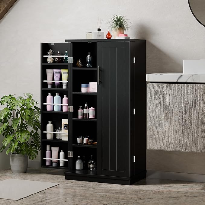 Shintenchi Kitchen Pantry Cabinet,5 - Layer Storage Cupboard with Adjustable Shelves for Organizing and Storing Food Items,47'' Versatile Buffet Sideboard for Kitchen, Bathroom and Laundry,Black