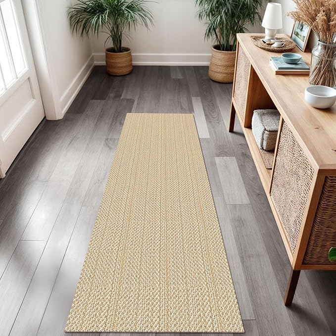 IOHOUZE Washable Runner Rug 2x7 Non Slip Runners for Hallways Entryway Runner Indoor, Kitchen Rugs Woven Cotton Floor Carpet for Kitchen Hall Entrance Bedroom, Warm Beige/Orange/Apricot