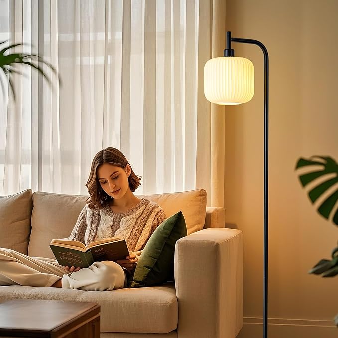 Mayna glass floor lamp living room, modern vertical lamp, remote control switch with glass lampshade, 67-inch high lamp suitable for bedroom and study (2700K LED Bulb Included)