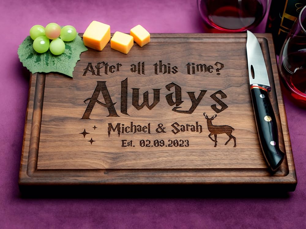 Personalized Cutting Board - Custom Engraved Hardwood Charcuterie Board | Wedding, Birthday, Holiday, Christmas Gift | Best Gift Idea for Couples, Wizard Fans | USA Made and Designed 990
