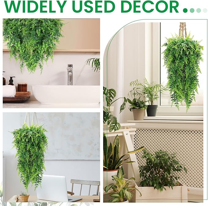 Geosar 104 Pcs Artificial Hanging Plants 32 Inch Hanging Boston Ferns Plastic Fake Plants for Wall Room Garden Wedding Garland Indoor Outdoor Decoration, No Basket