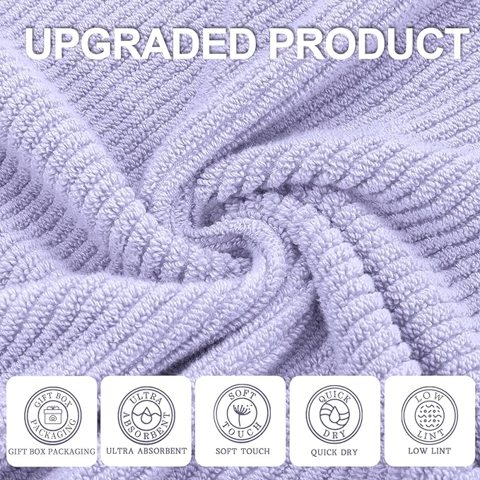 VOOVA & MOVAS Soft Wash Cloths 13"x13" - 100% Cotton | Lightweight | Thick | Quick Dry | Soft | Absorbent, 4 Pack Hand Towels, Wash Cloths for Bathroom, Bathroom Essentials, Purple | Lilac